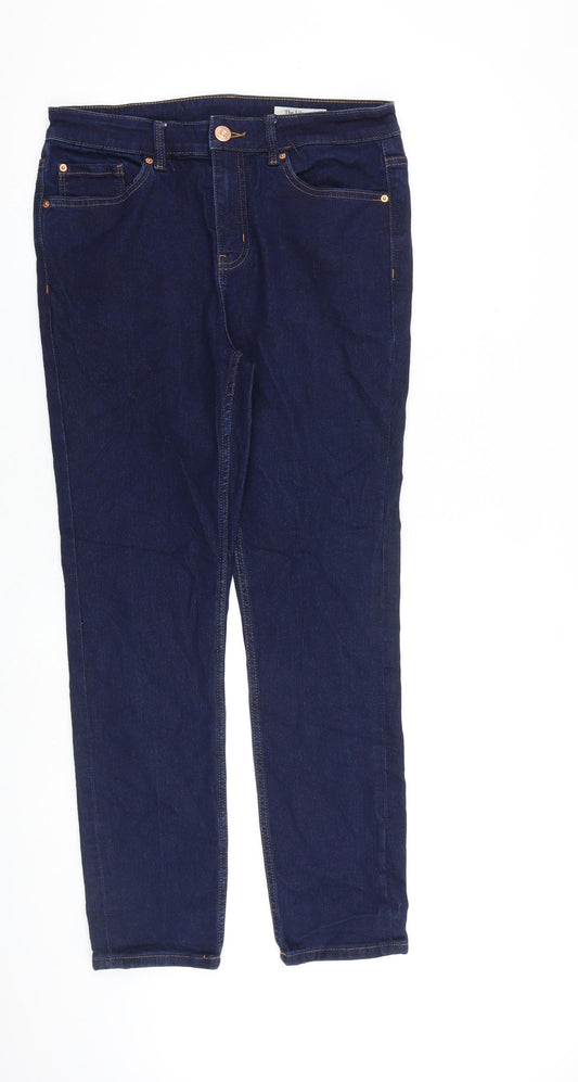 Marks and Spencer Womens Blue Cotton Straight Jeans Size 12 L28 in Regular Zip