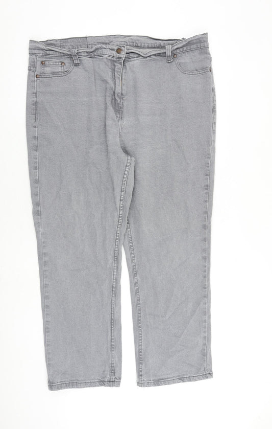 Cotton Traders Womens Grey Cotton Straight Jeans Size 20 L27 in Regular Zip