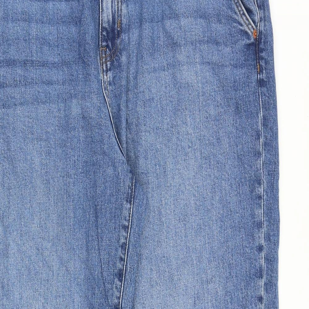 Marks and Spencer Womens Blue Cotton Straight Jeans Size 20 L32 in Regular Zip