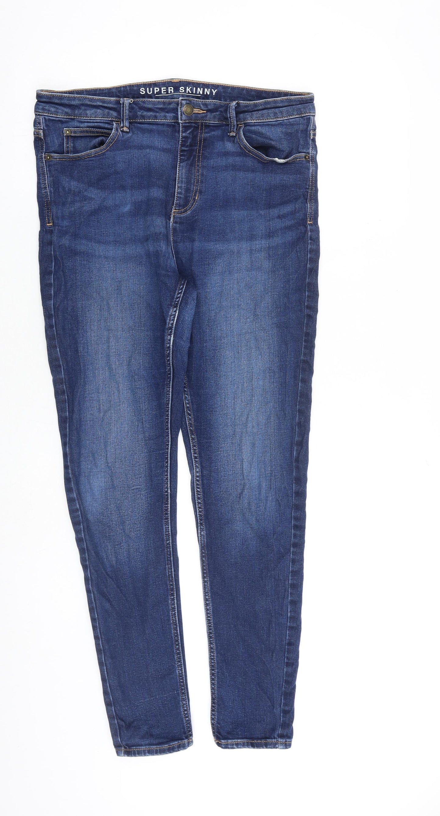 Marks and Spencer Womens Blue Cotton Skinny Jeans Size 14 L30 in Slim Zip