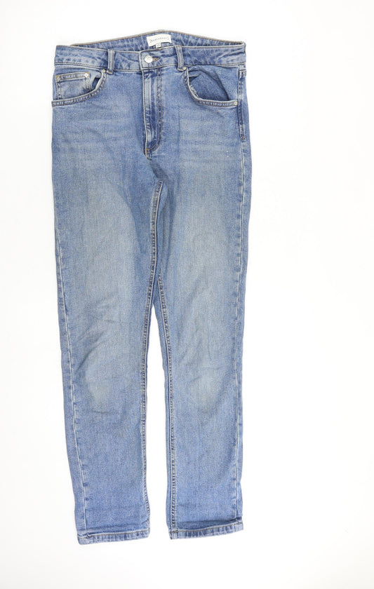 Warehouse Womens Blue Cotton Straight Jeans Size 10 L30 in Regular Zip