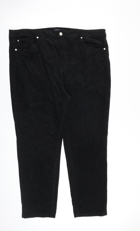 Marks and Spencer Womens Black Cotton Trousers Size 22 L28 in Regular Zip