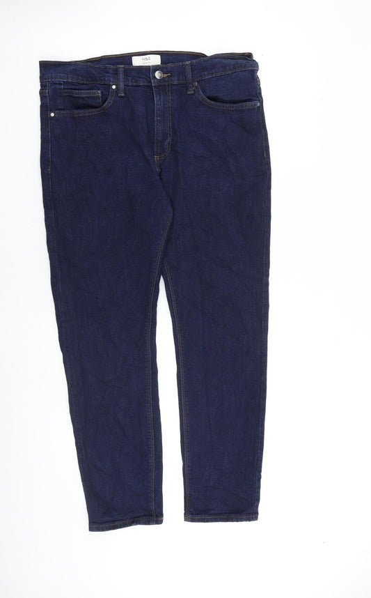 Marks and Spencer Mens Blue Cotton Skinny Jeans Size 34 in L29 in Slim Zip