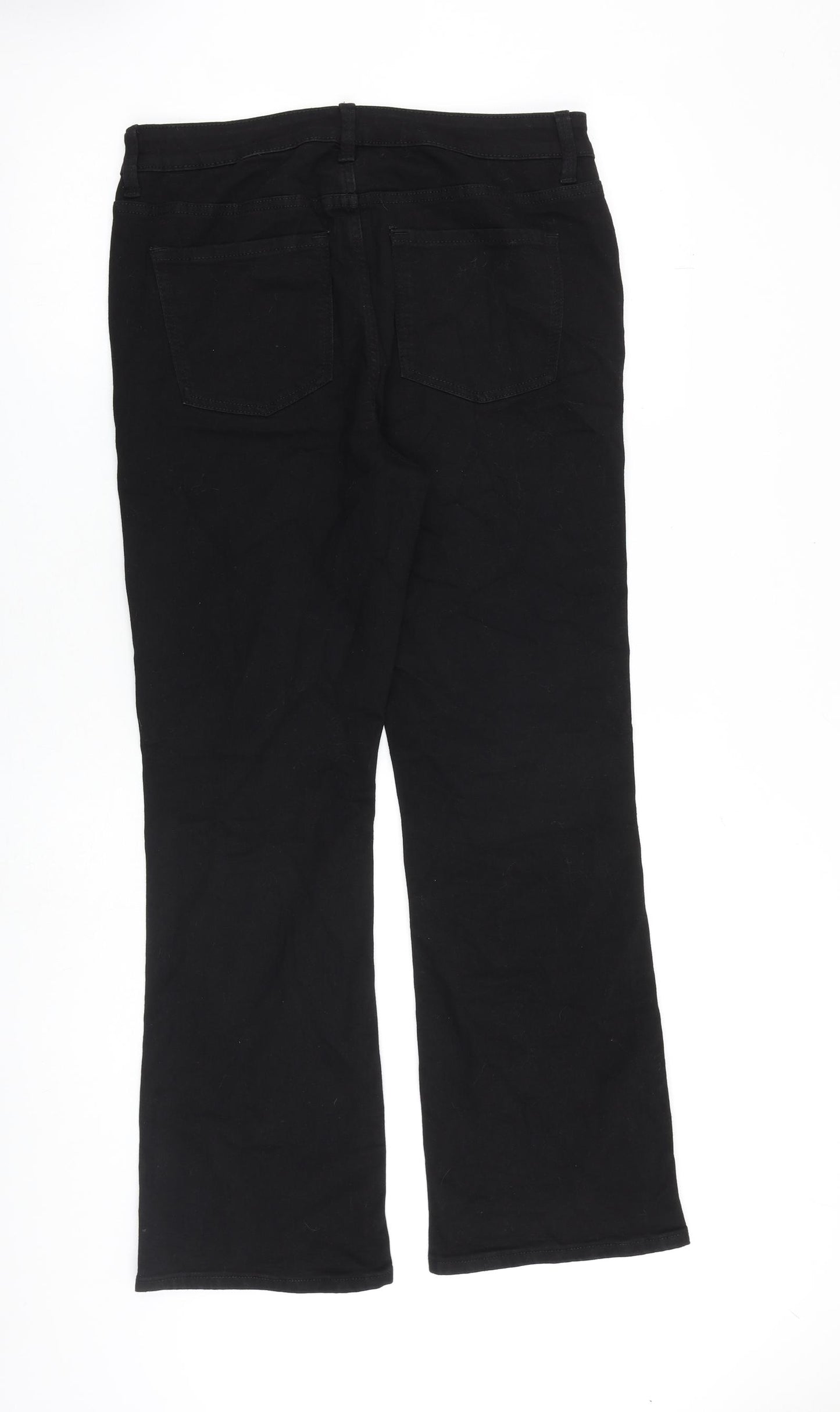 Marks and Spencer Womens Black Cotton Bootcut Jeans Size 14 L30 in Regular Zip