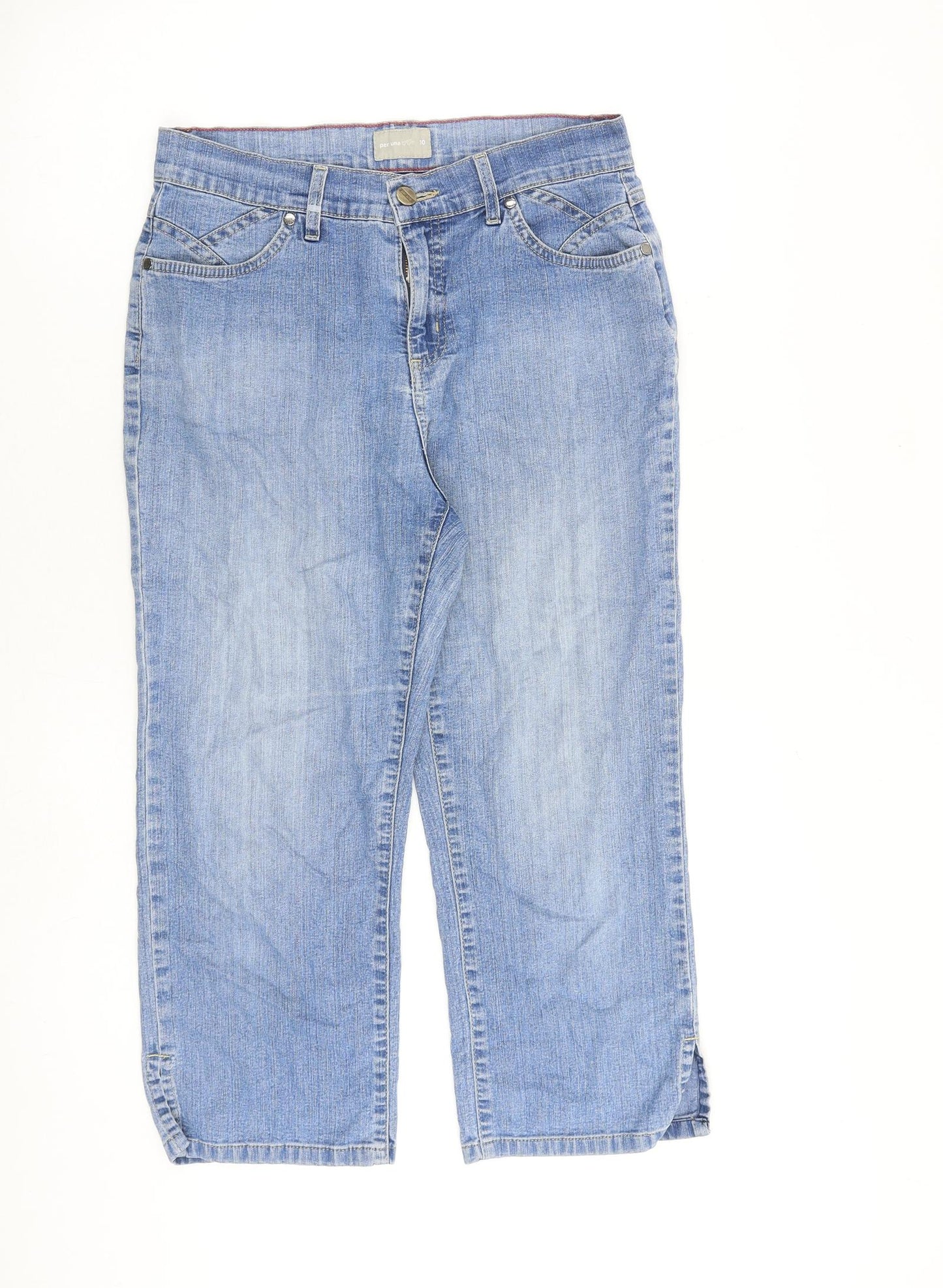 Per Una Womens Blue Cotton Straight Jeans Size 10 L23 in Regular Zip