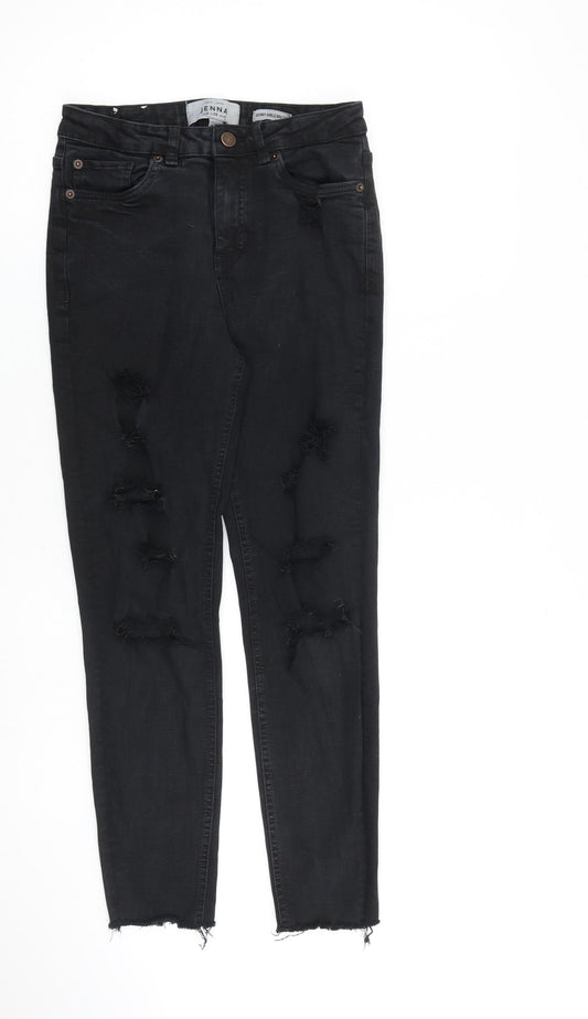 New Look Womens Black Cotton Skinny Jeans Size 10 L26 in Slim Zip - Raw Hem