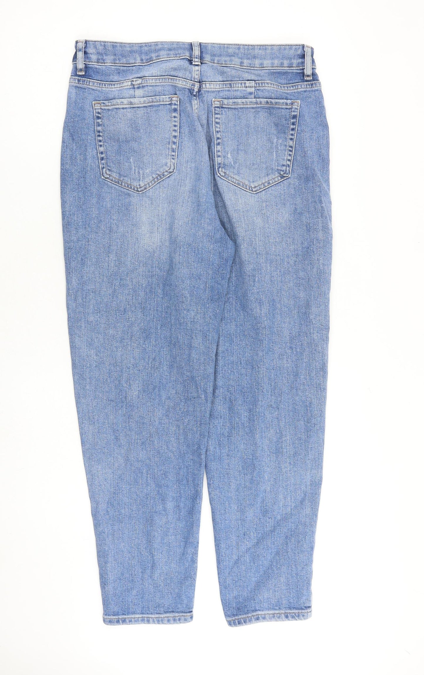 Marks and Spencer Womens Blue Cotton Mom Jeans Size 12 L27 in Regular Zip