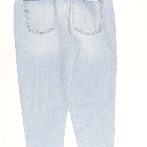 Marks and Spencer Womens Blue Cotton Tapered Jeans Size 16 L27 in Regular Zip