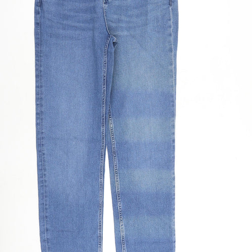 Marks and Spencer Womens Blue Cotton Straight Jeans Size 12 L32 in Slim Zip