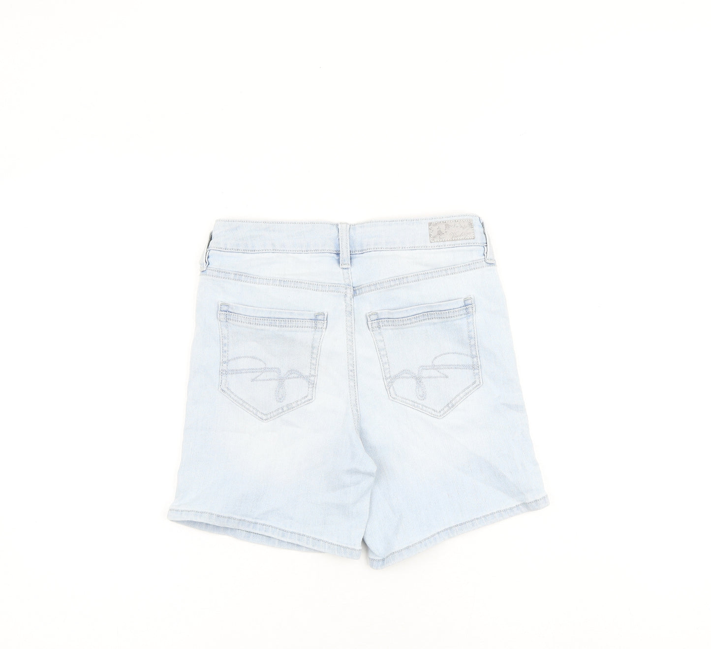 F&F Womens Blue Cotton Mom Shorts Size 8 L6 in Regular Zip