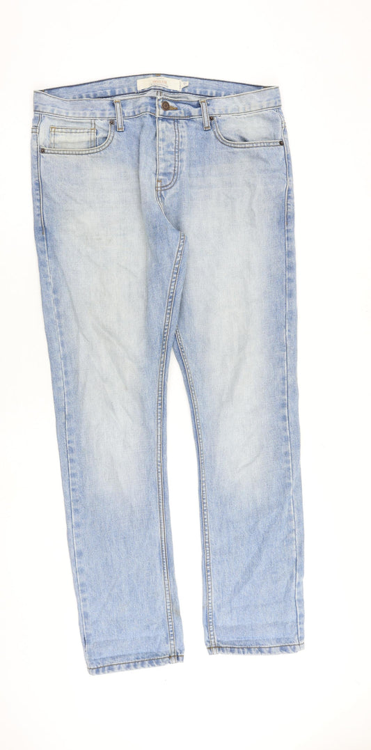 Topman Mens Blue Cotton Straight Jeans Size 34 in L32 in Slim Zip