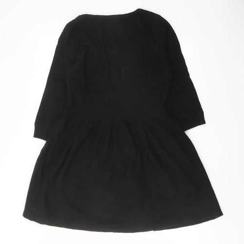 Warehouse Womens Black Wool Jumper Dress Size 12 Round Neck Pullover