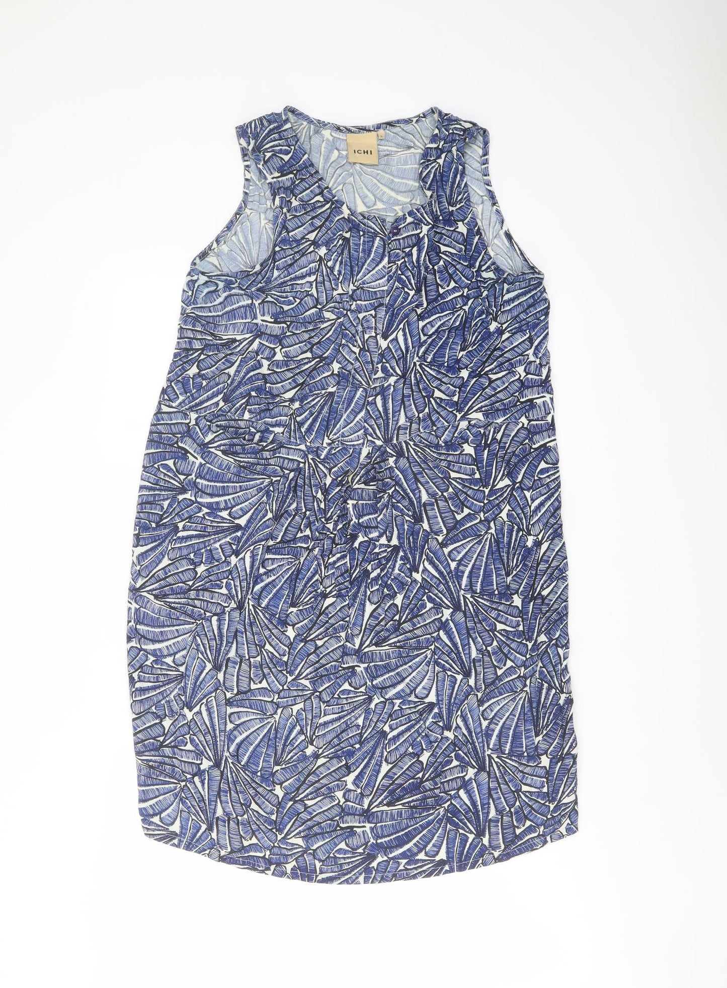 ICHI Womens Blue Geometric Viscose Tank Dress Size 8 Round Neck Pullover