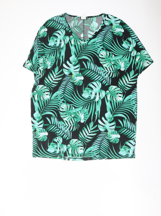 Kim & Co. Womens Green Geometric Polyester Basic T-Shirt Size 2XL Round Neck - Leaf Pattern