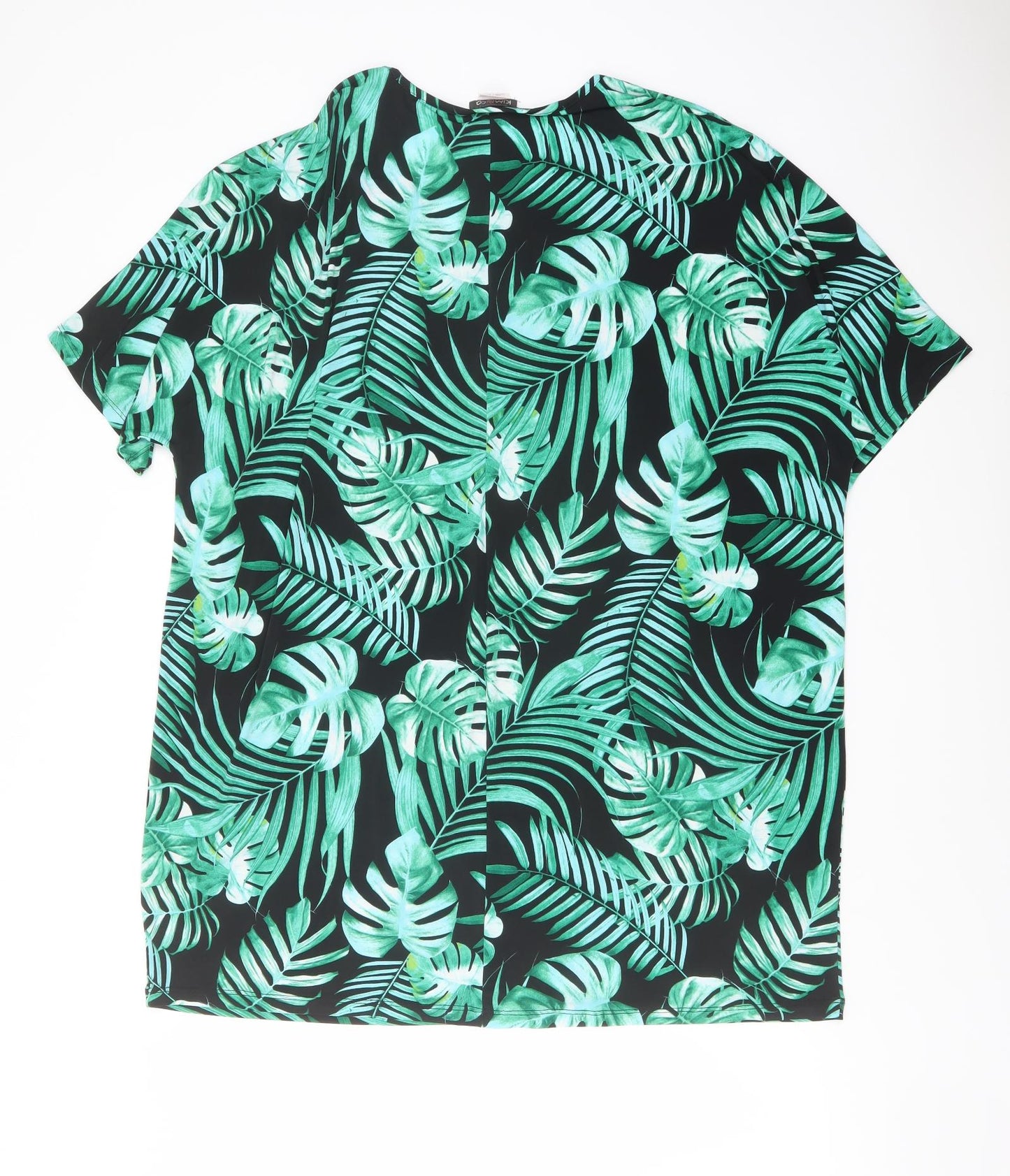 Kim & Co. Womens Green Geometric Polyester Basic T-Shirt Size 2XL Round Neck - Leaf Pattern