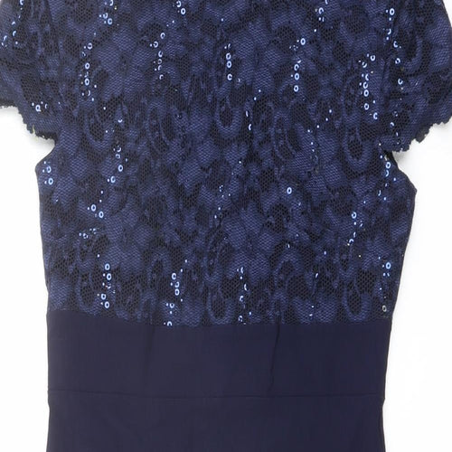 Amy Childs Womens Blue Viscose Pencil Dress Size 12 Boat Neck Zip - Lace Top