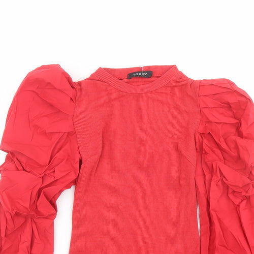 Today Womens Red Polyester Basic Blouse Size 8 Round Neck