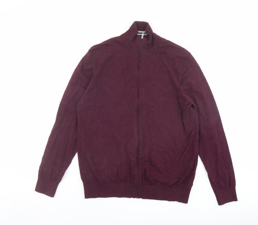 Burton Mens Purple Mock Neck Cotton Full Zip Jumper Size L Long Sleeve