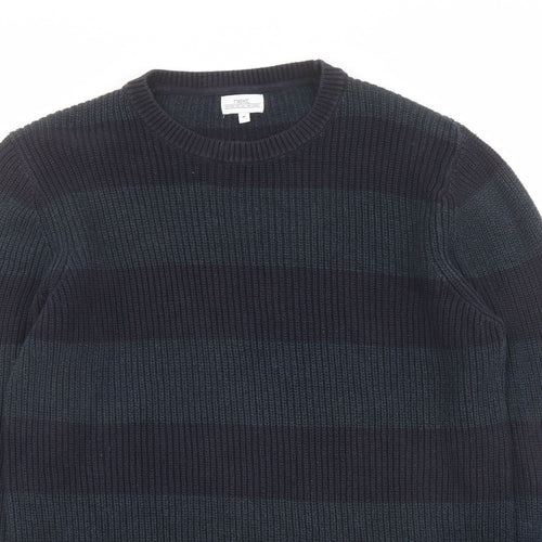 NEXT Mens Blue Round Neck Striped Cotton Pullover Jumper Size M Long Sleeve