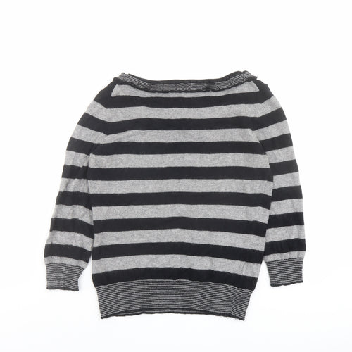 CC Womens Grey Round Neck Striped Cotton Pullover Jumper Size S