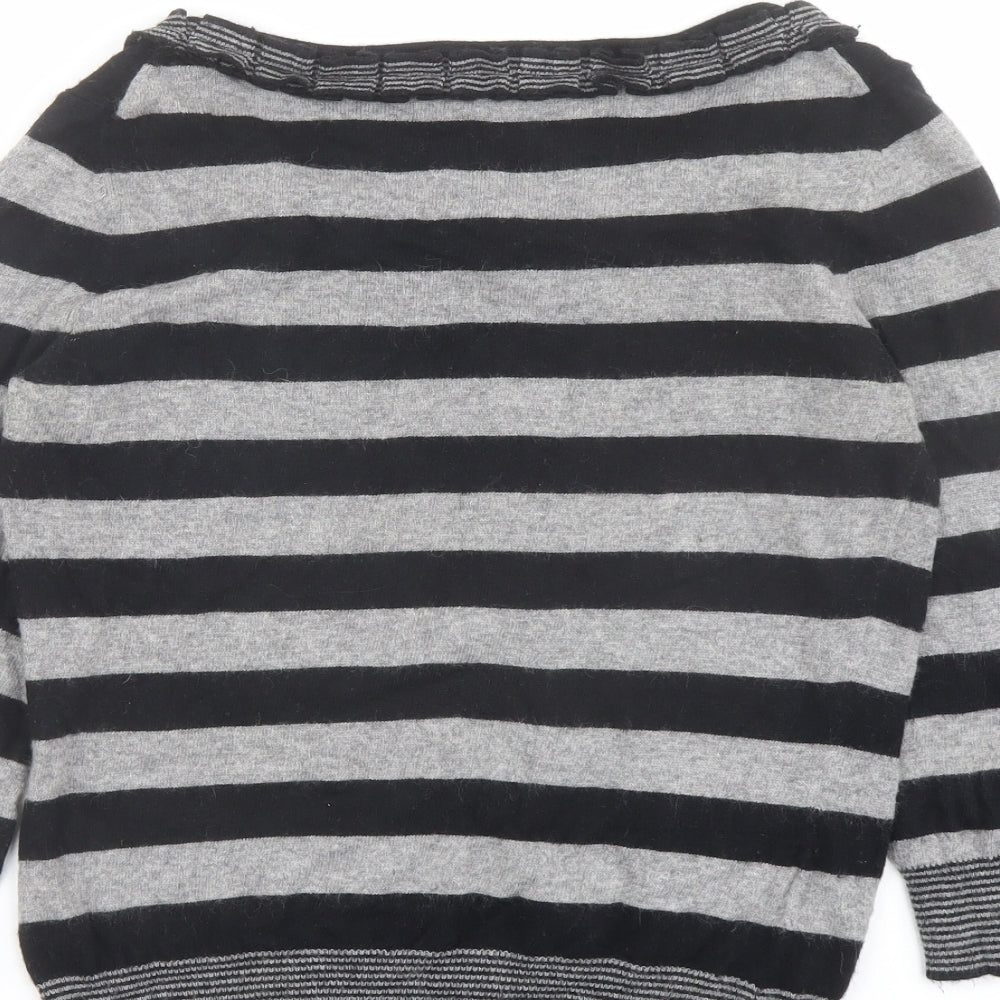 CC Womens Grey Round Neck Striped Cotton Pullover Jumper Size S