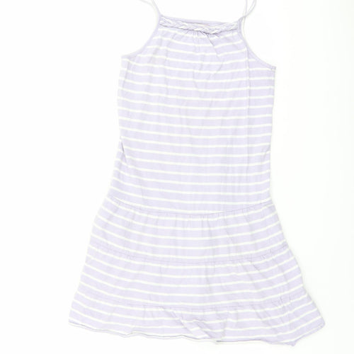 Blue Zoo Girls Purple Striped Cotton Fit & Flare Size 9-10 Years Square Neck Pullover - Braided Neck Detail