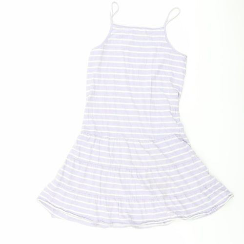 Blue Zoo Girls Purple Striped Cotton Fit & Flare Size 9-10 Years Square Neck Pullover - Braided Neck Detail