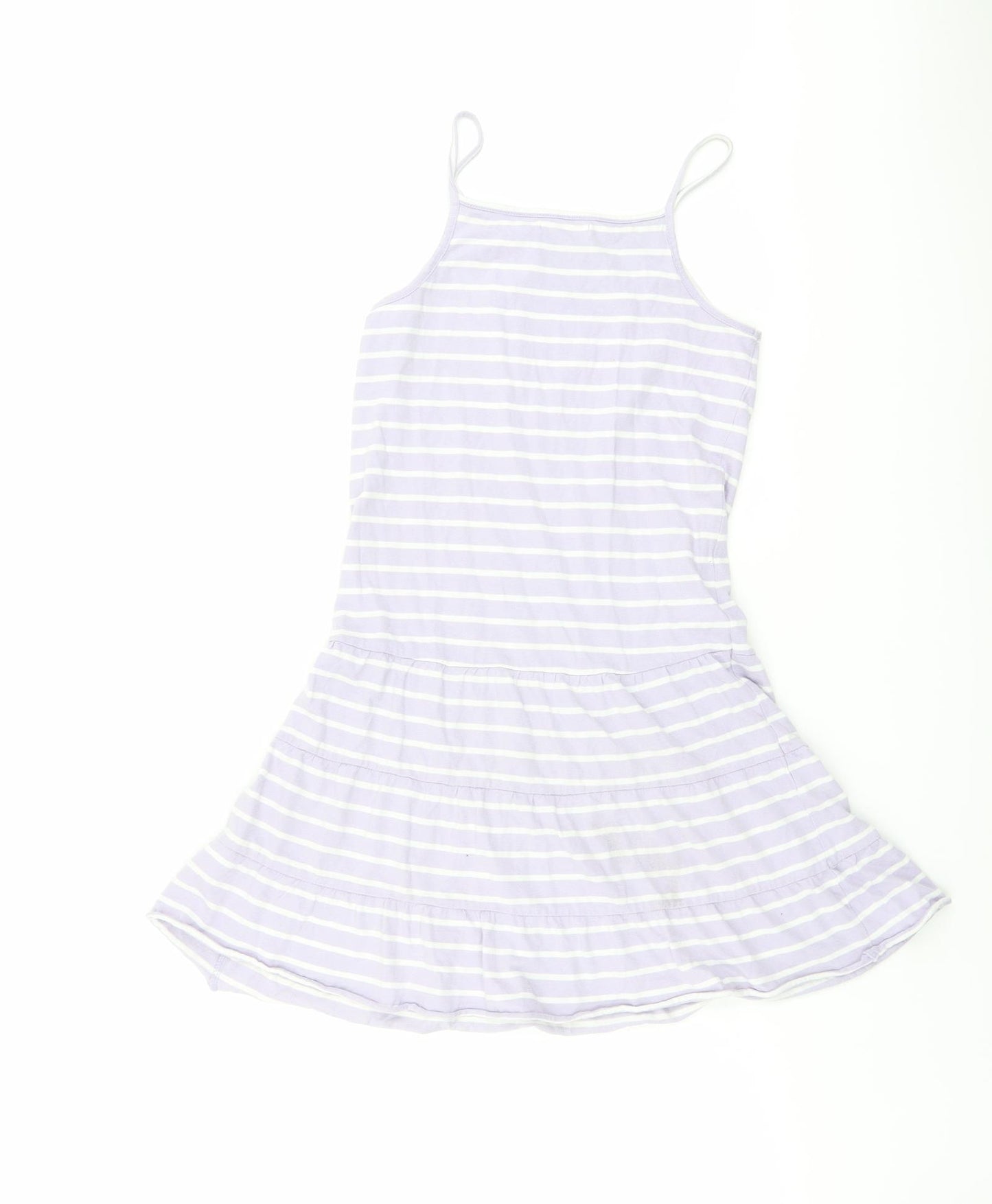 Blue Zoo Girls Purple Striped Cotton Fit & Flare Size 9-10 Years Square Neck Pullover - Braided Neck Detail