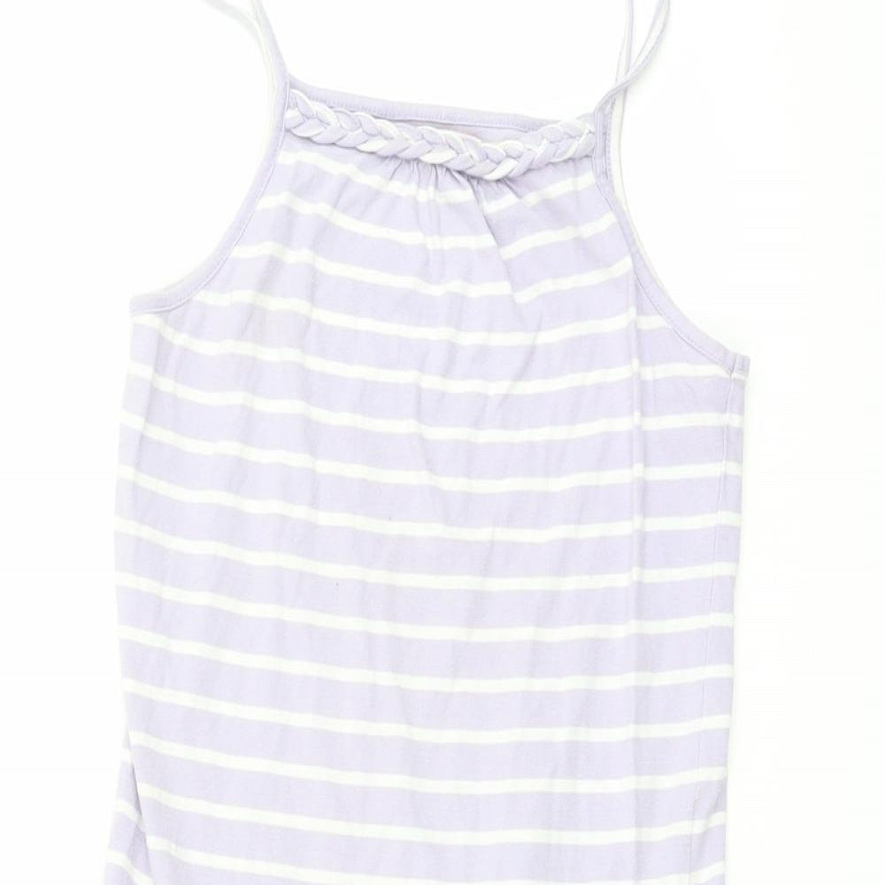 Blue Zoo Girls Purple Striped Cotton Fit & Flare Size 9-10 Years Square Neck Pullover - Braided Neck Detail