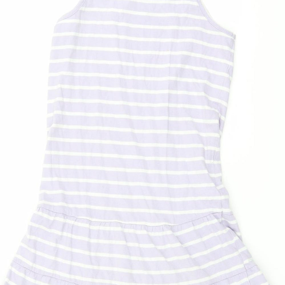 Blue Zoo Girls Purple Striped Cotton Fit & Flare Size 9-10 Years Square Neck Pullover - Braided Neck Detail