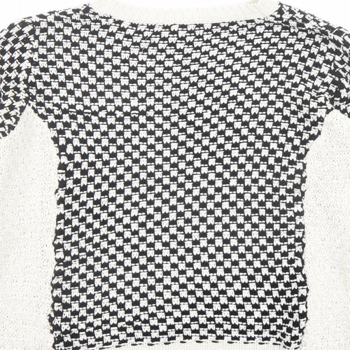 Topshop Womens Black Boat Neck Geometric Acrylic Pullover Jumper Size 10