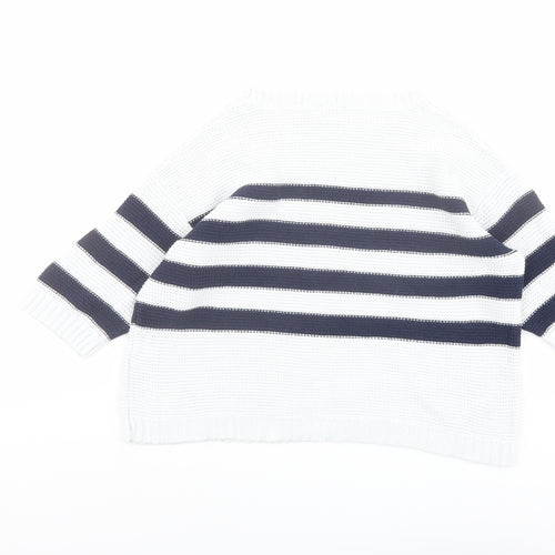 Lottie Lovers Womens White Crew Neck Striped Cotton Pullover Jumper Size 8 - Size 8-10