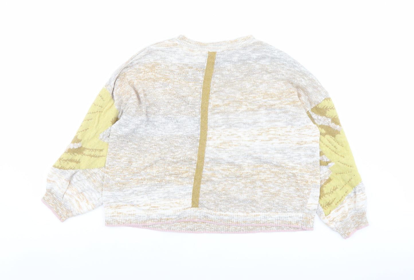 White Stuff Womens Multicoloured Round Neck Geometric Cotton Pullover Jumper Size 14