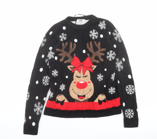 JDY Womens Black Crew Neck Acrylic Pullover Jumper Size XS - Christmas Reindeer