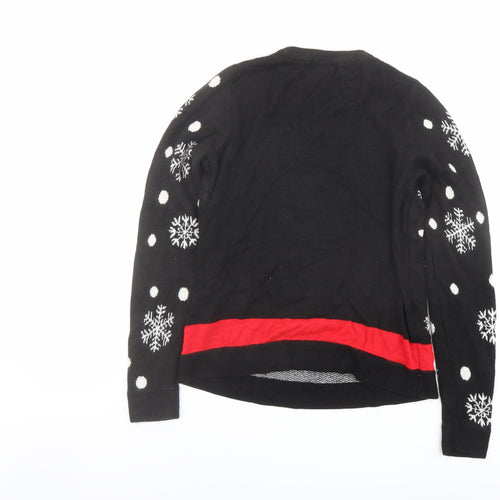JDY Womens Black Crew Neck Acrylic Pullover Jumper Size XS - Christmas Reindeer