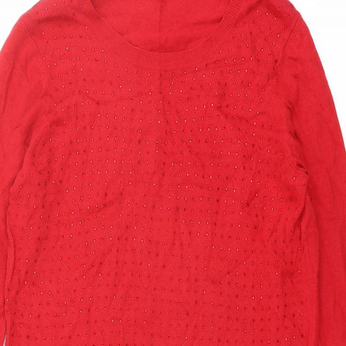 Jaeger Womens Red Acrylic Jumper Dress Size L Round Neck Pullover