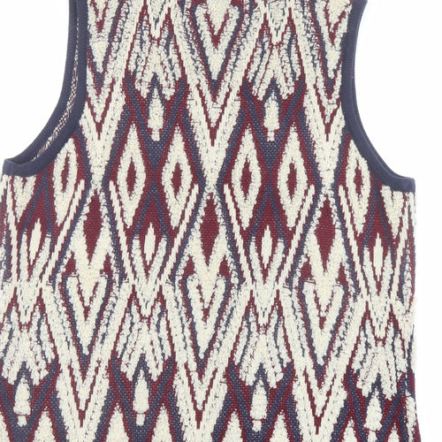Klass Womens Multicoloured V-Neck Geometric Acrylic Vest Jumper Size XL