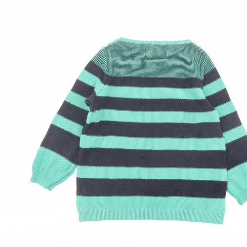 Maine Womens Green Boat Neck Striped Cotton Pullover Jumper Size 18
