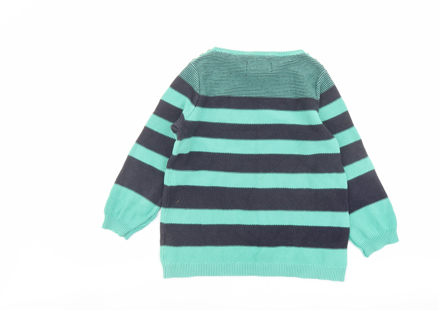 Maine Womens Green Boat Neck Striped Cotton Pullover Jumper Size 18