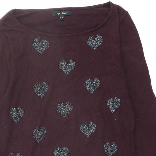 NEXT Womens Purple Boat Neck Geometric Cotton Pullover Jumper Size 16 - Heart pattern