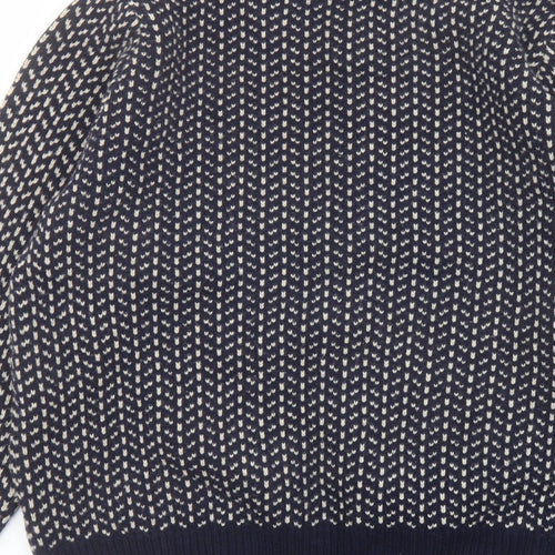 John Lewis Mens Blue Round Neck Geometric Wool Pullover Jumper Size XL Long Sleeve