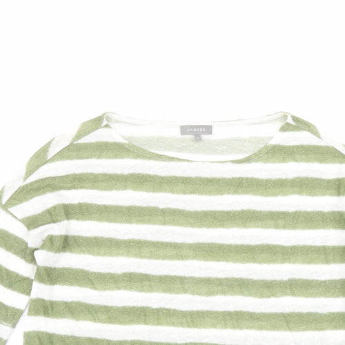 Jaeger Womens Green Striped Linen Basic T-Shirt Size XS Round Neck
