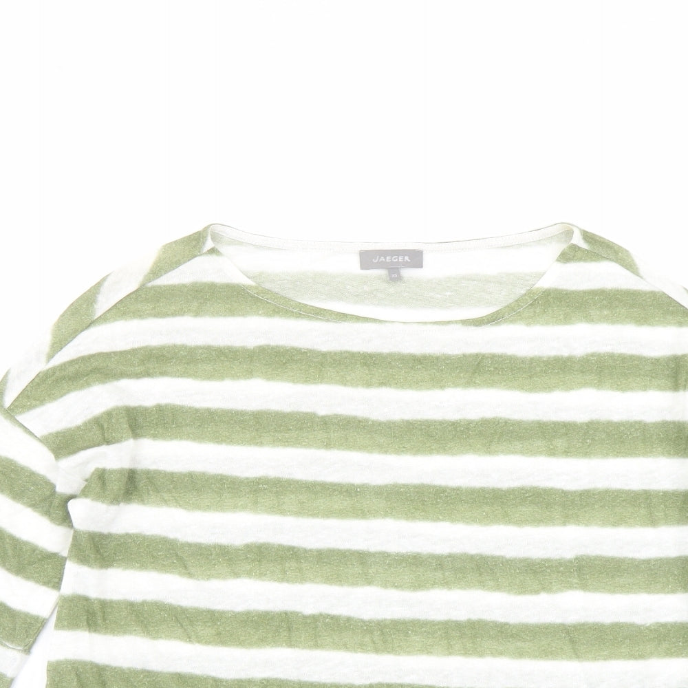 Jaeger Womens Green Striped Linen Basic T-Shirt Size XS Round Neck