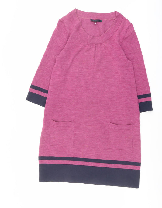 Boden Womens Purple Colourblock Wool Jumper Dress Size 14 Scoop Neck Pullover