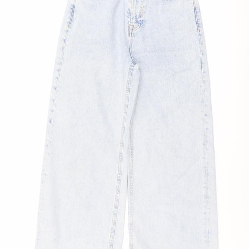 Denim & Co. Womens Blue Cotton Wide-Leg Jeans Size 4 L28 in Regular Button