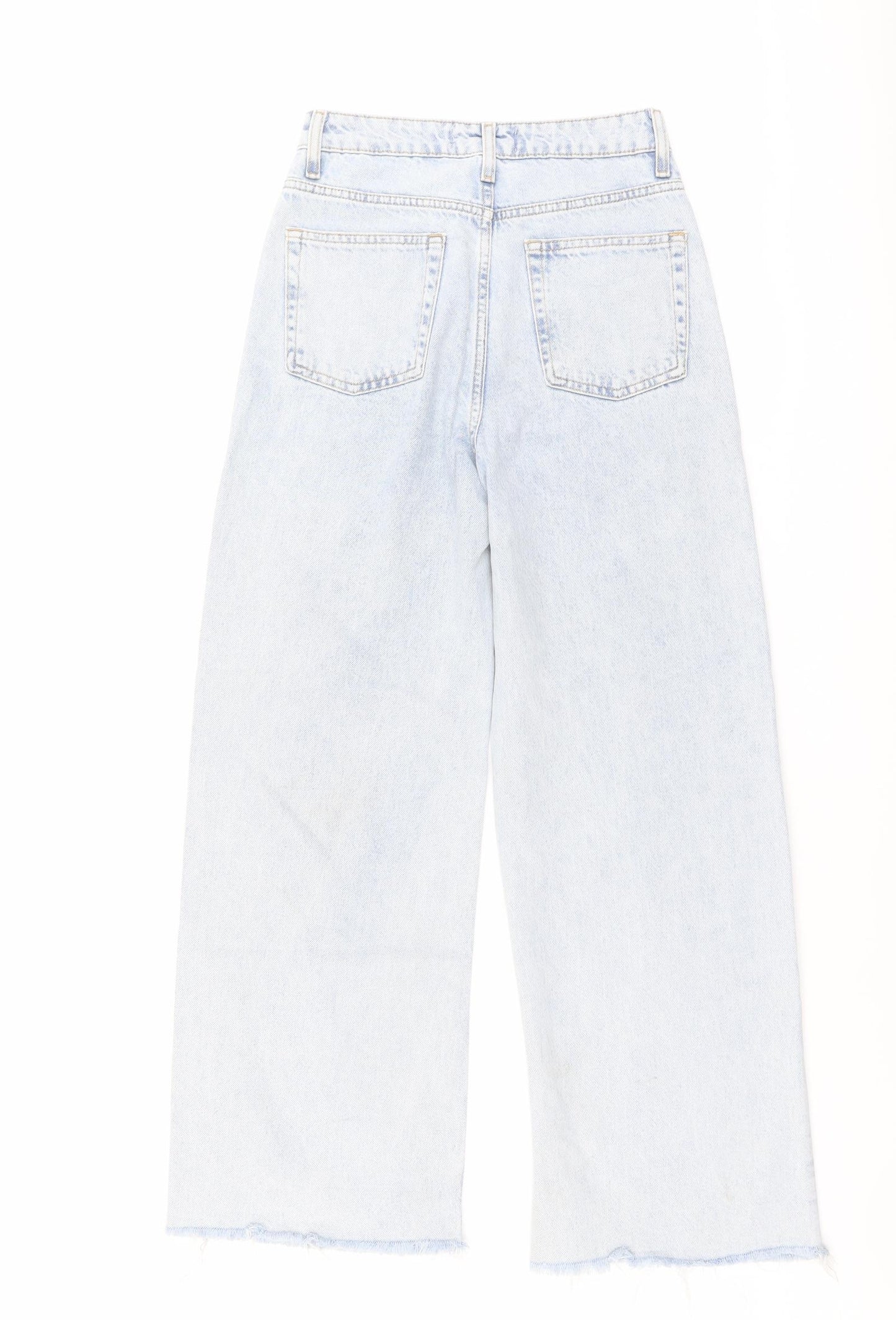 Denim & Co. Womens Blue Cotton Wide-Leg Jeans Size 4 L28 in Regular Button