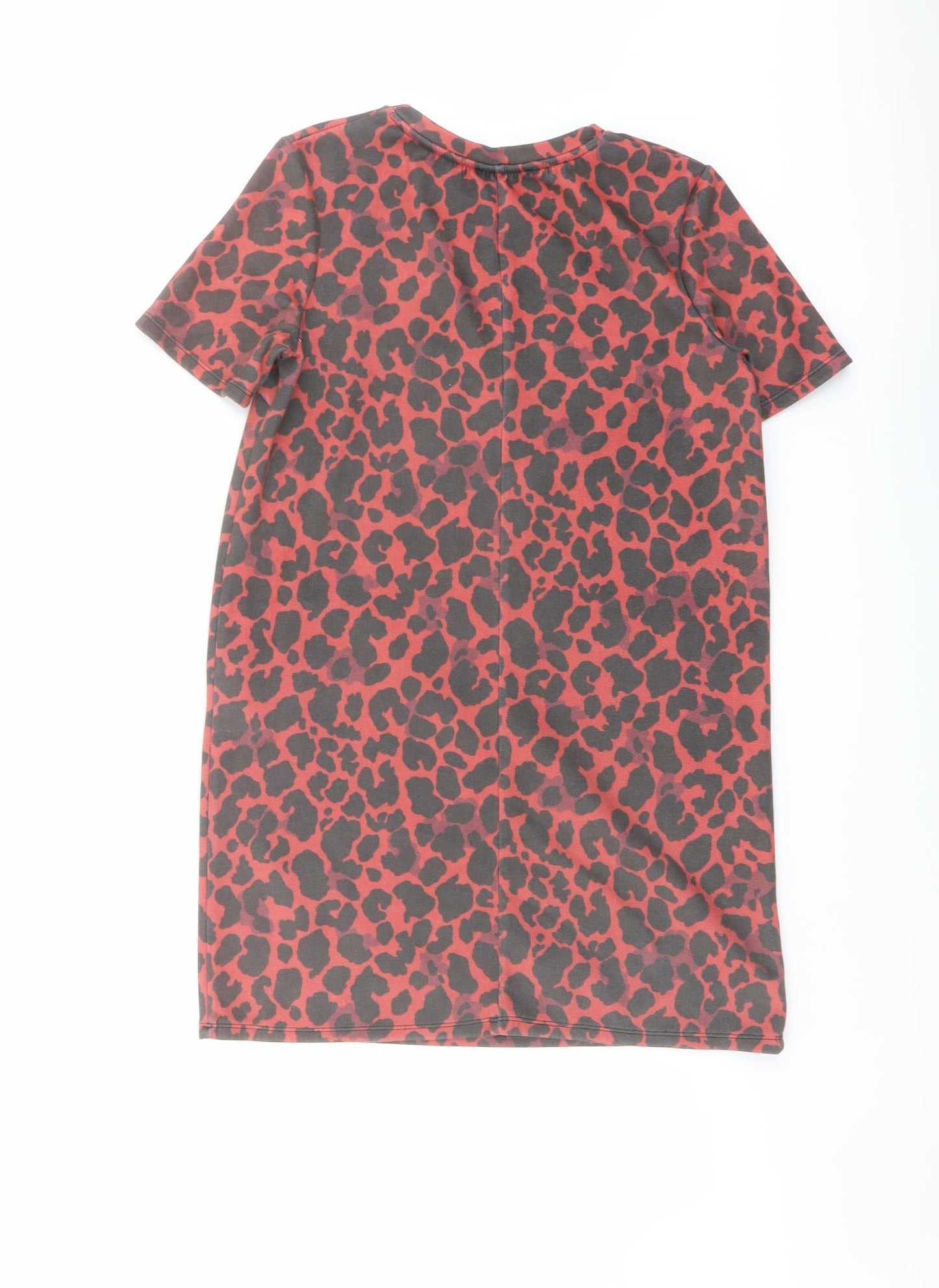 Zara Womens Red Animal Print Polyester Basic T-Shirt Size S Round Neck - Leopard Print