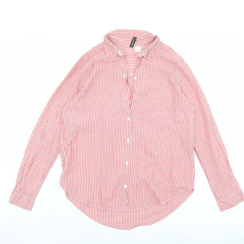 H&M Womens Red Striped Cotton Basic Button-Up Size 8 Collared