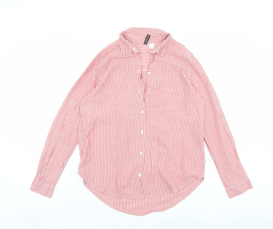 H&M Womens Red Striped Cotton Basic Button-Up Size 8 Collared