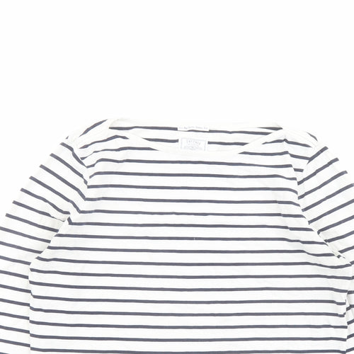Fat Face Womens White Striped Cotton Basic T-Shirt Size 10 Round Neck